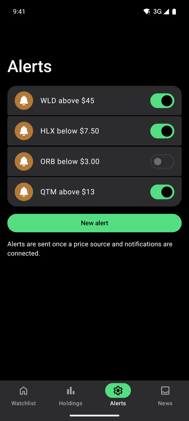 Ticker Board: Alerts on Android, dark