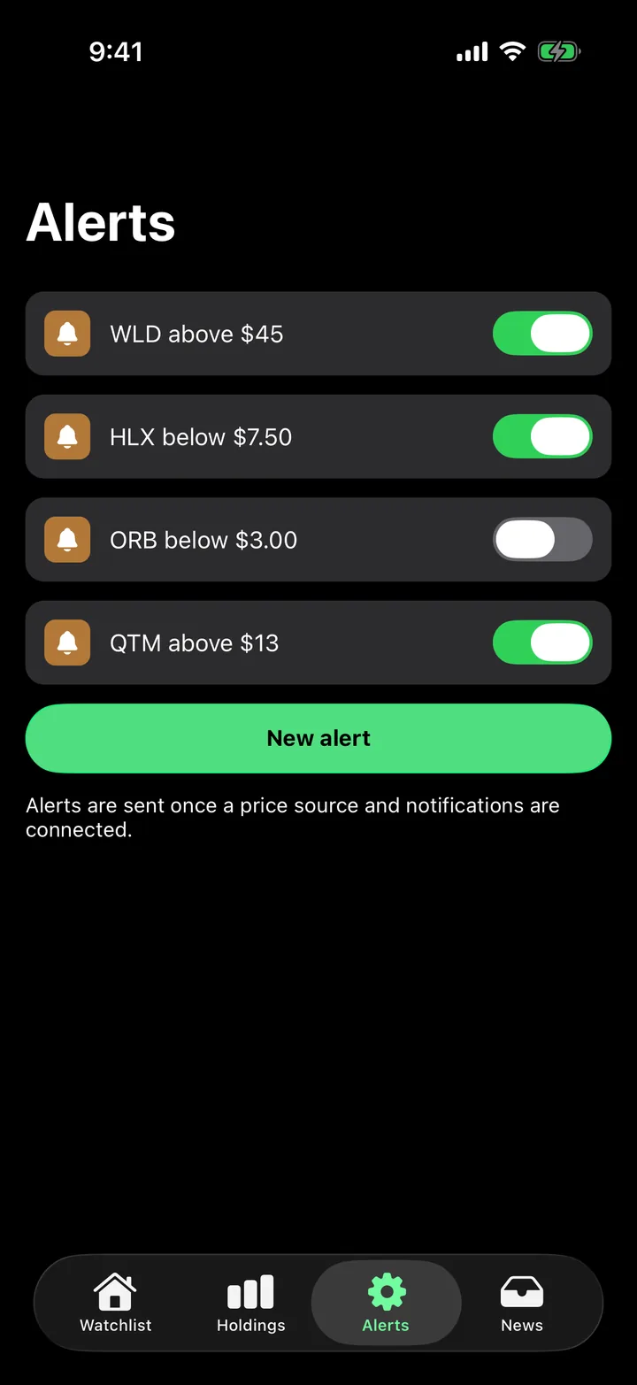 Ticker Board: Alerts on iOS, dark