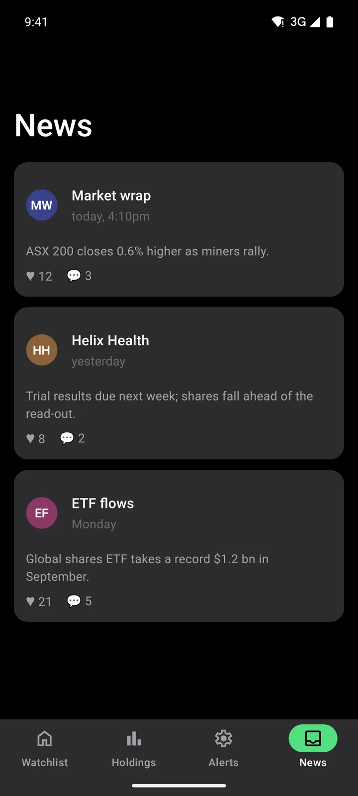 Ticker Board: News on Android, dark