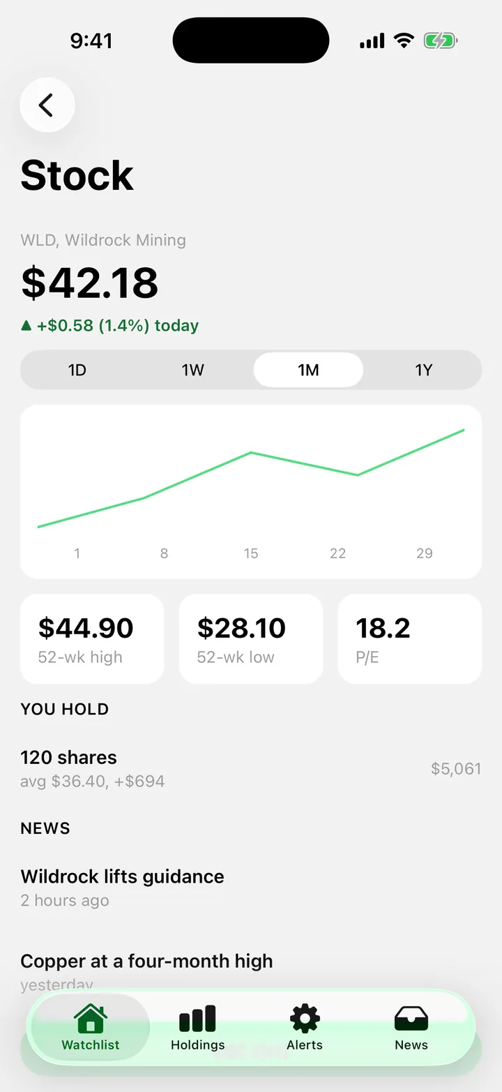 Ticker Board: Stock on iOS, light