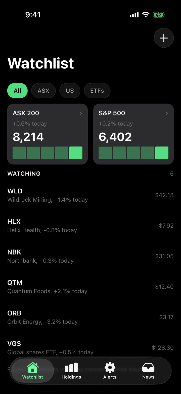 Ticker Board: Watchlist on iOS