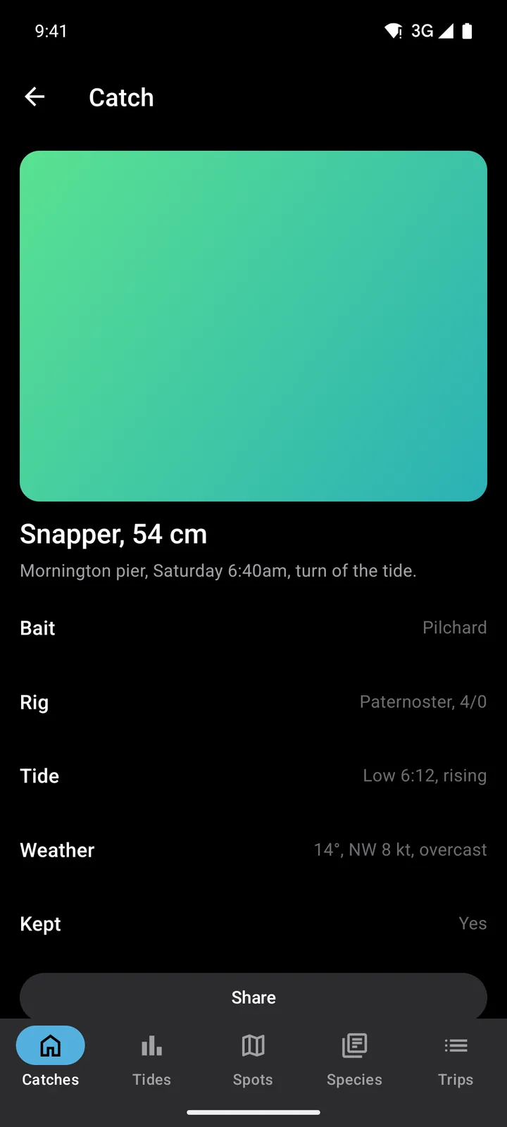 Tidelog: Catch on Android, dark
