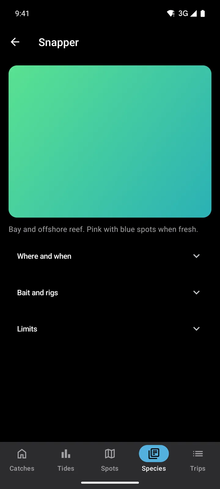 Tidelog: Snapper on Android, dark