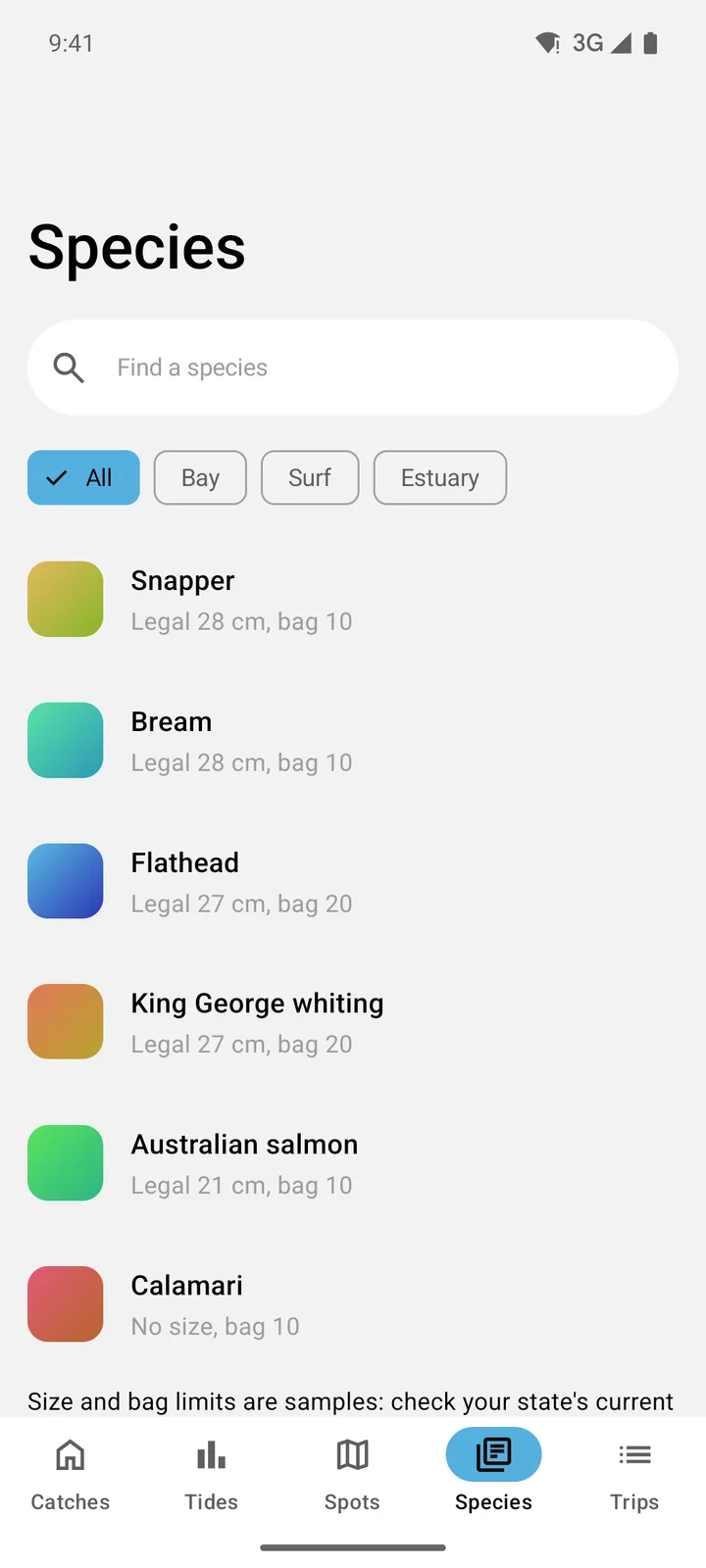 Tidelog: Species on Android, light