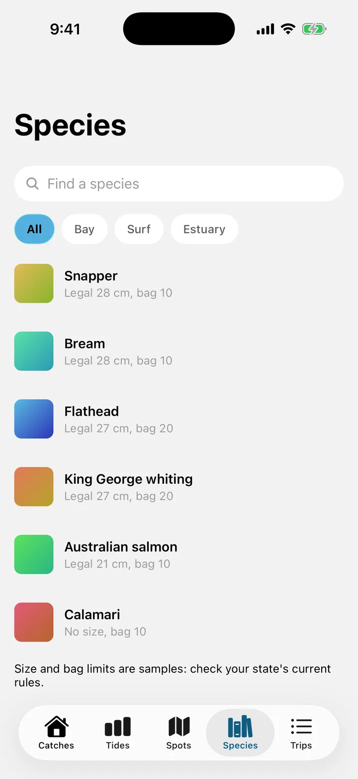 Tidelog: Species on iOS, light