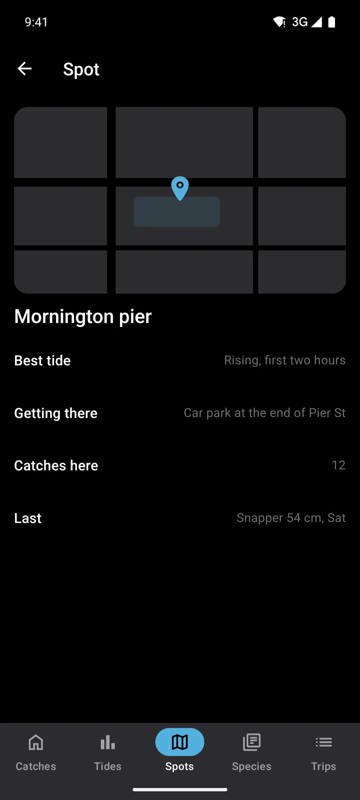 Tidelog: Spot on Android, dark