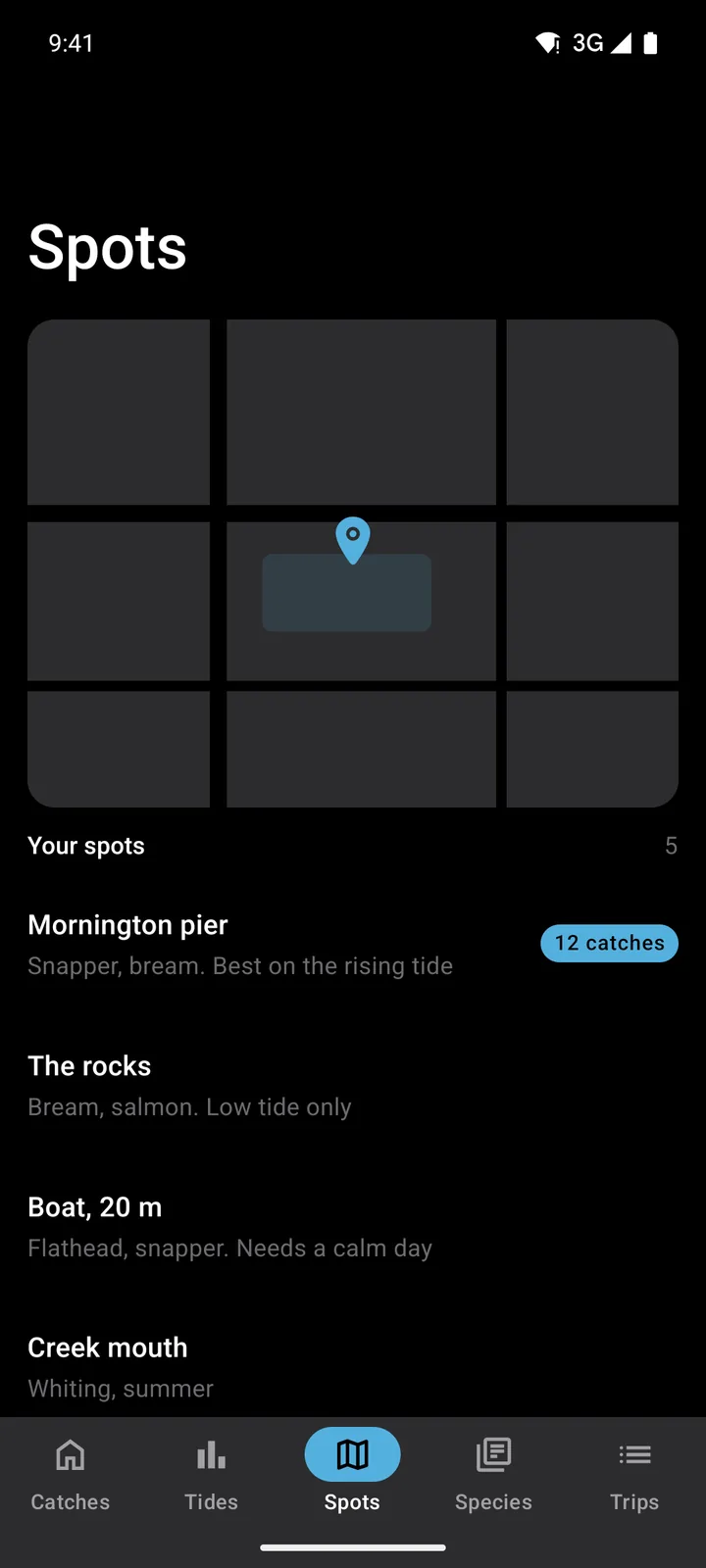 Tidelog: Spots on Android, dark