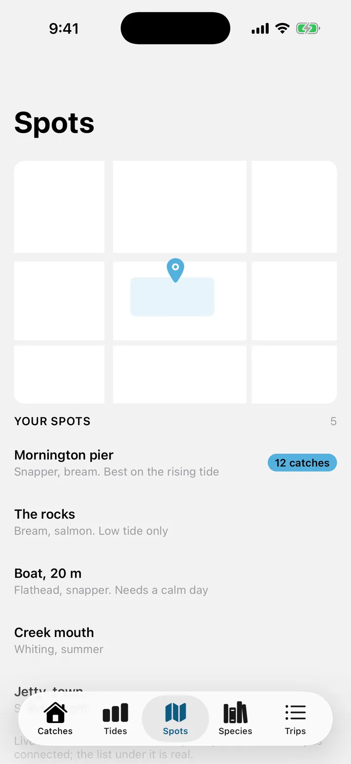 Tidelog: Spots on iOS, light