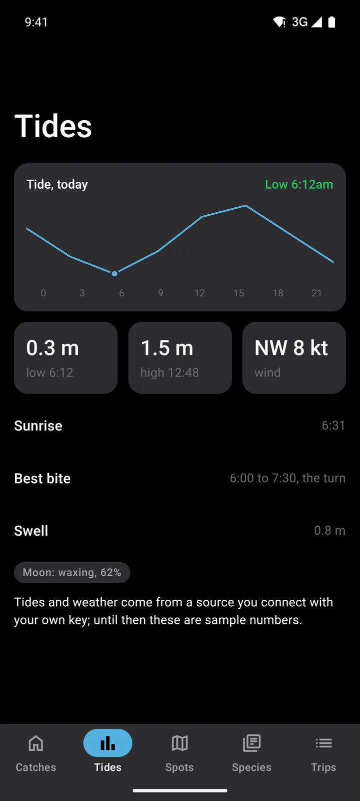 Tidelog: Tides on Android, dark