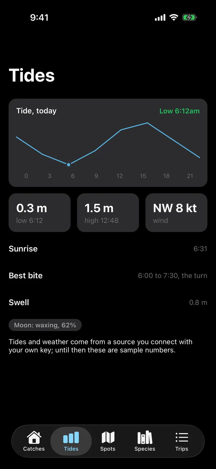 Tidelog: Tides on iOS, dark