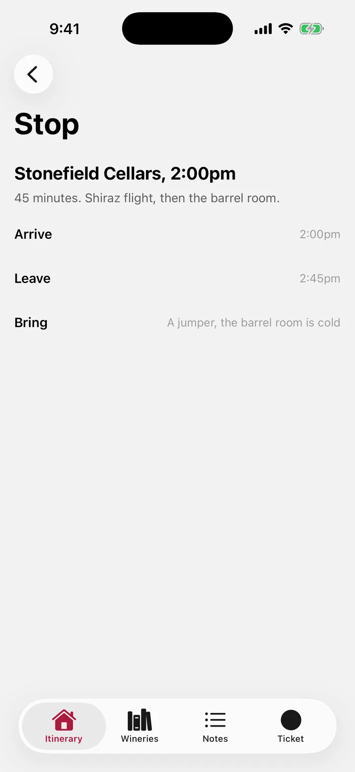 Vine & Valley Tours: Stop on iOS, light