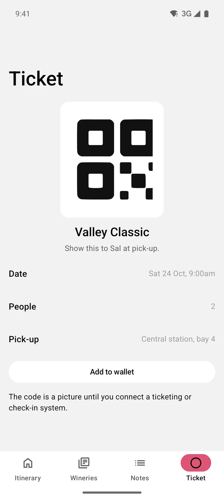 Vine & Valley Tours: Ticket on Android, light