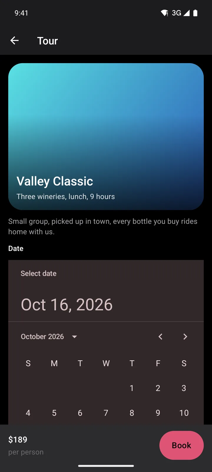 Vine & Valley Tours: Tour on Android, dark