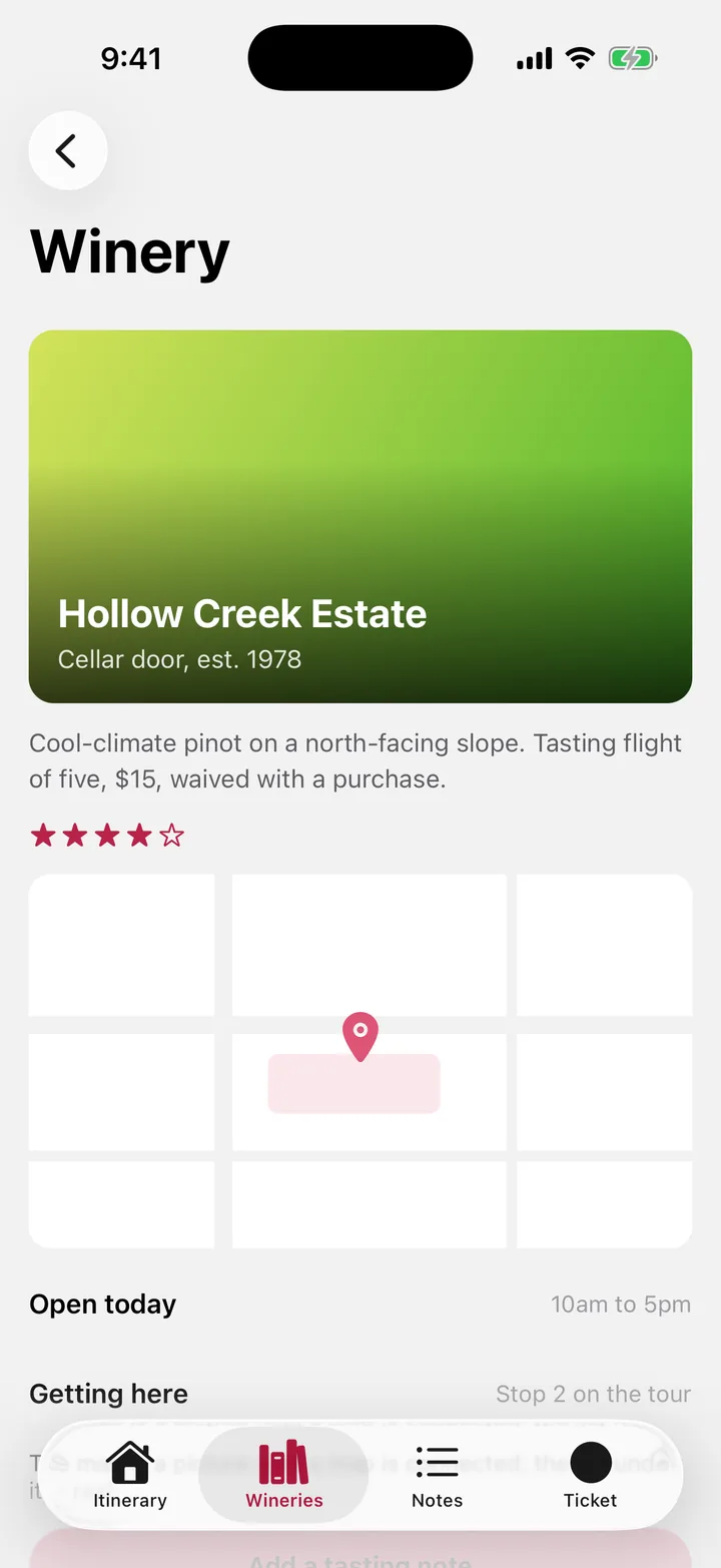 Vine & Valley Tours: Winery on iOS, light