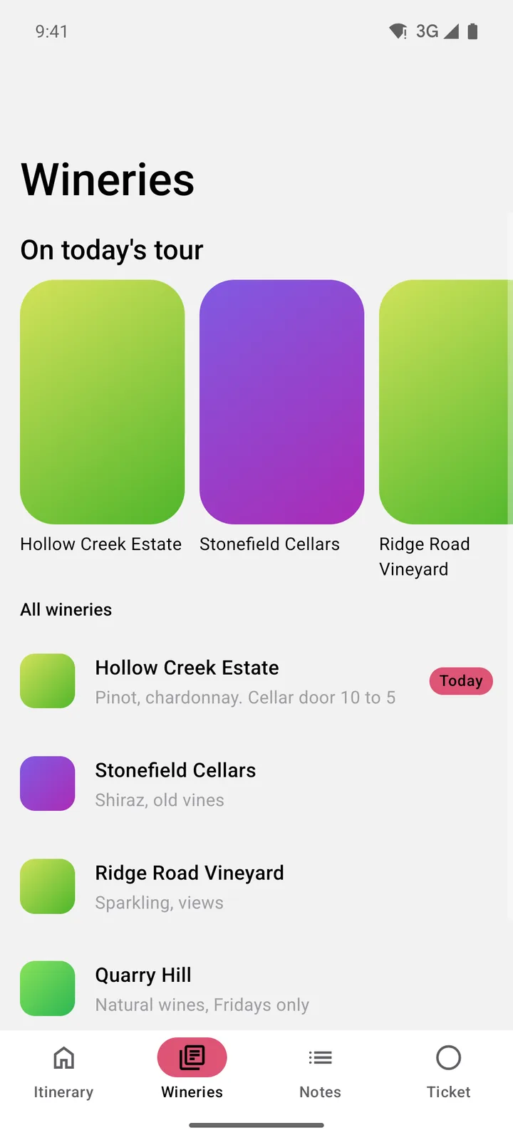 Vine & Valley Tours: Wineries on Android, light