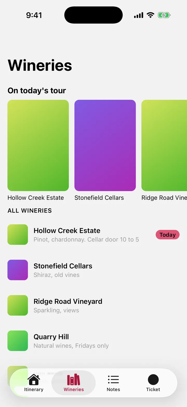 Vine & Valley Tours: Wineries on iOS, light