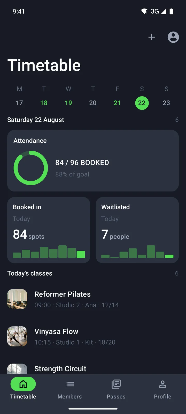Members & classes: Timetable on Android