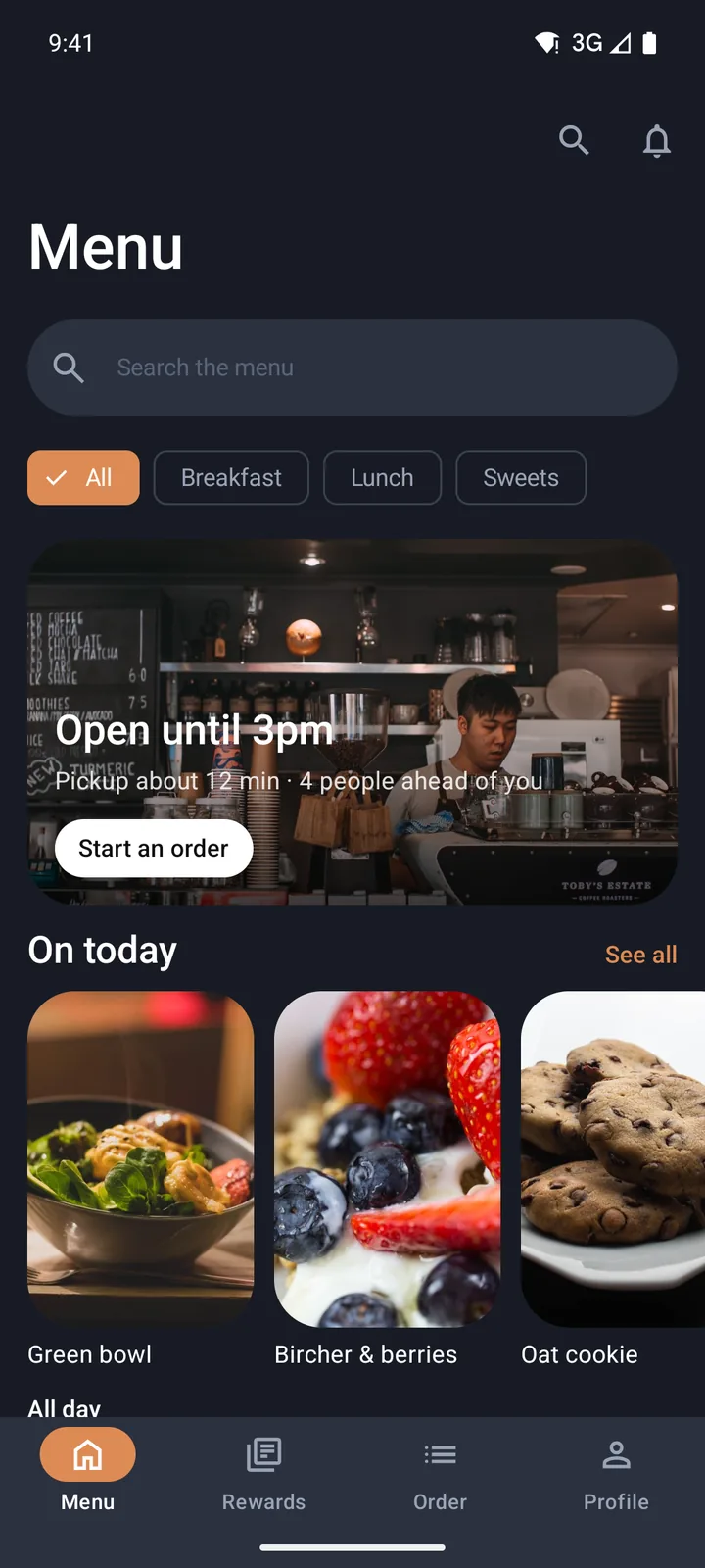 Orders & menu: Menu on Android