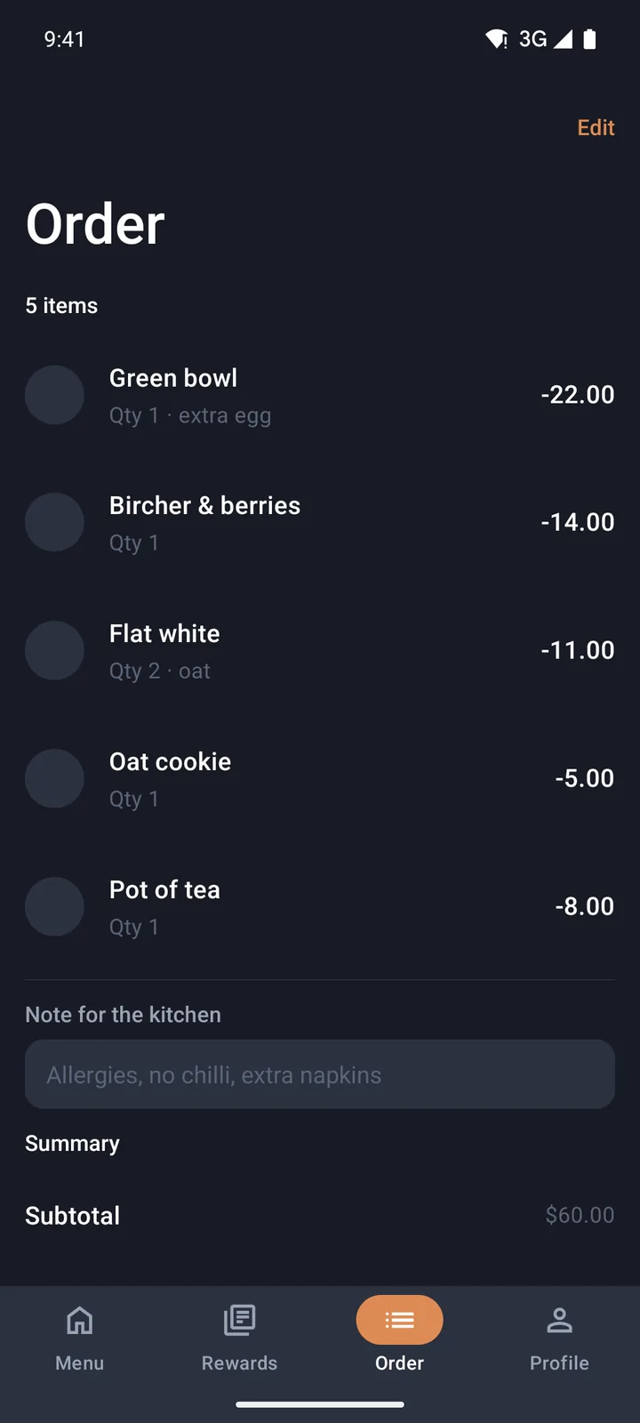 Order on Android