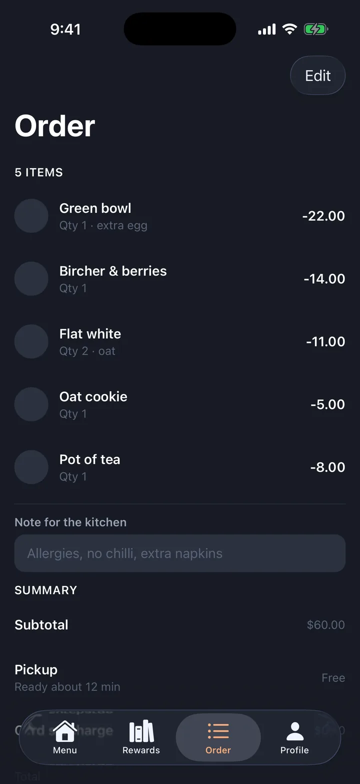 Order on iOS